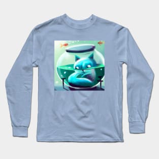 Goldfish Breathe Air and Have a Pet Cat in a Bowl Long Sleeve T-Shirt